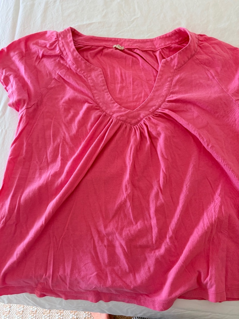 J. Crew Pink U-Neck V-Neck Gathered Swing Short Sleeve Tee
